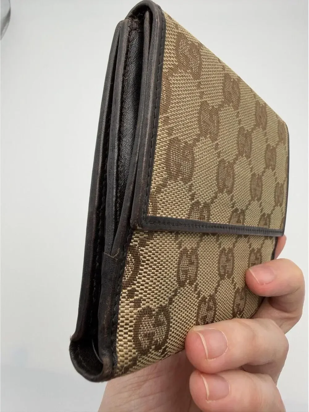 Authentic Gucci Brown Horsebit GG Supreme Bifold Wallet Canvas Leather + COA